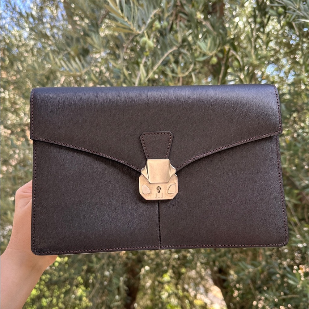 SOLD ❌ Dunhill Leather Clutch Bag Business Dark Brown Wristlet Womens or Mens